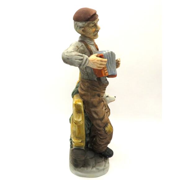 Vintage Hand Painted Porcelain Accordion Player Figurine & Dog Capodimonte Style - Picture 4 of 11